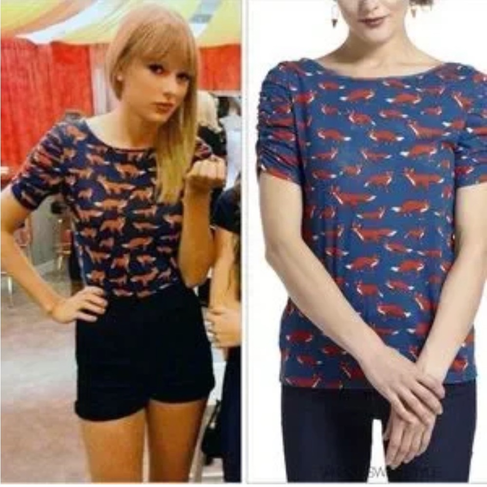 Anthropologie Blue Fox Print Short Sleeve Tee Taylor Swift